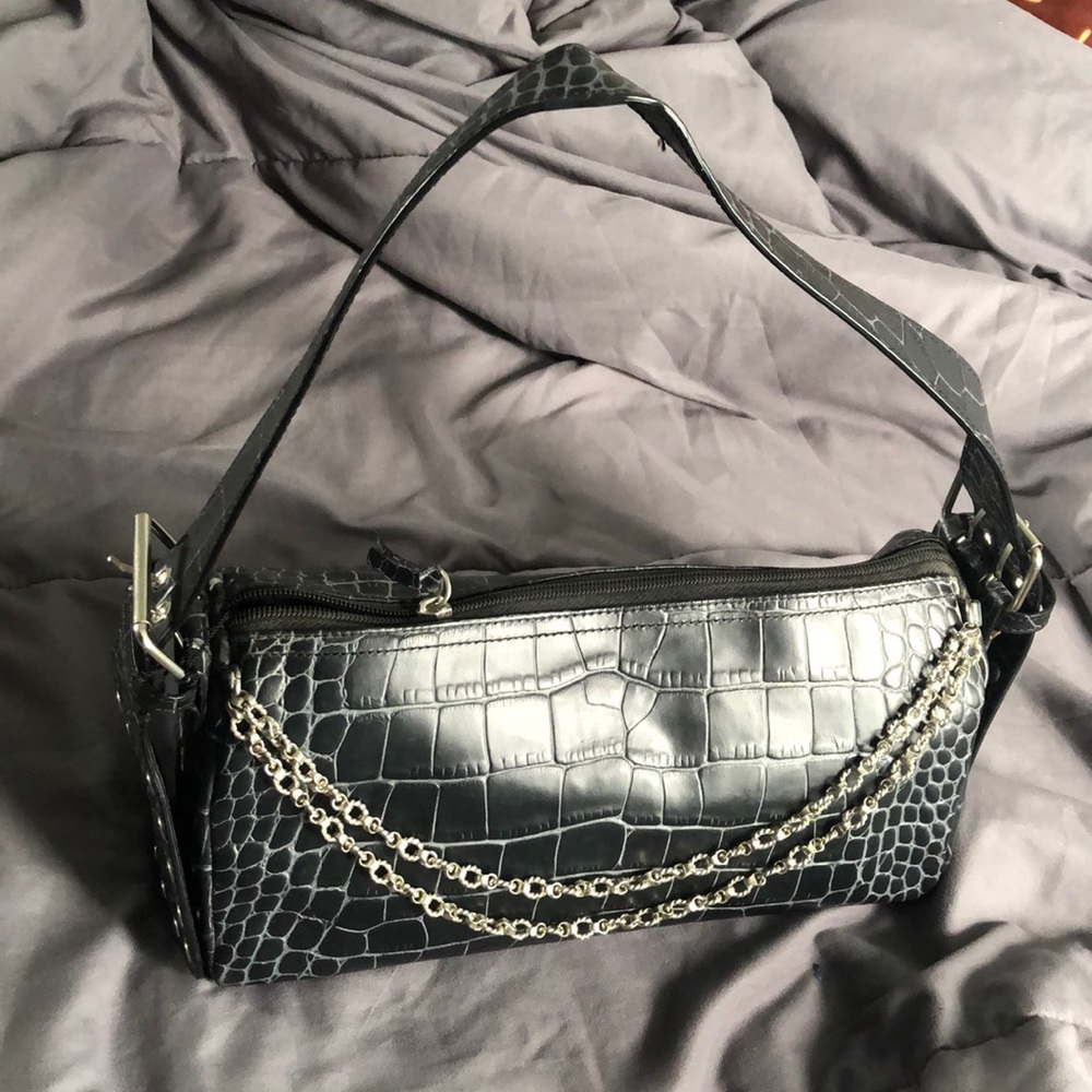 Crocodile printed black purse